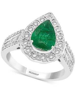 image of Effy Emerald (1-5/8 ct. t.w.) & Diamond (3/8 ct. t.w.) Pear Shaped Ring in 14k White Gold