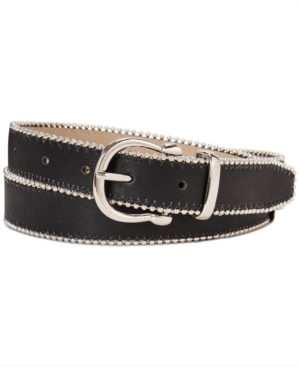 Steve Madden Smooth Belt With Ball-chain Edge In Black/nickel