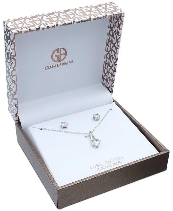 Giani Bernini 2-pc. Set Cubic Zirconia Cross Pendant Necklace & Matching Stud Earrings in Sterling Silver, Created for Macy's - Sterling Silver