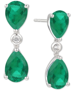 image of Emerald (6-1/2 ct. t.w.) & Diamond (1/8 ct. t.w.) Drop Earrings in 14k White Gold