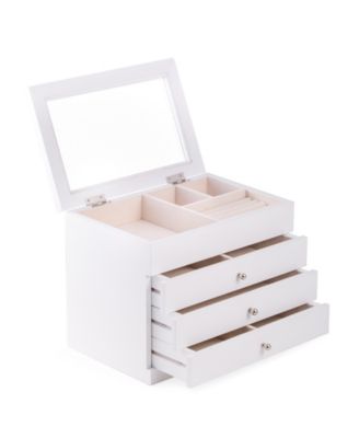 Jewelry Case with 3 Drawers and Glass see-through Top