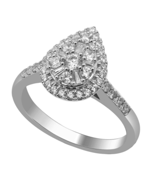 image of Pear Shape Composite Round and Baguette Diamond (1 c.t.w.) Ring in 14K White Gold