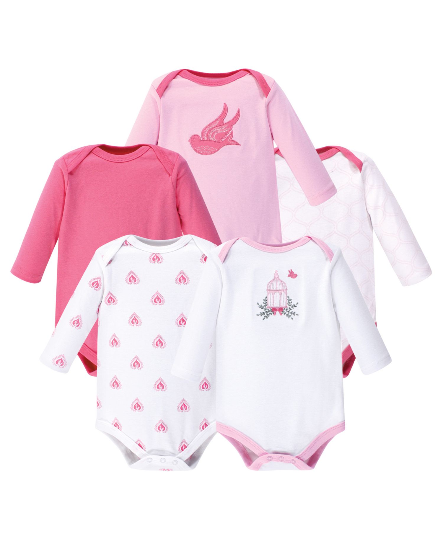 Baby Girls Hudson Soft Cotton Long-Sleeve Onesies (Five Count