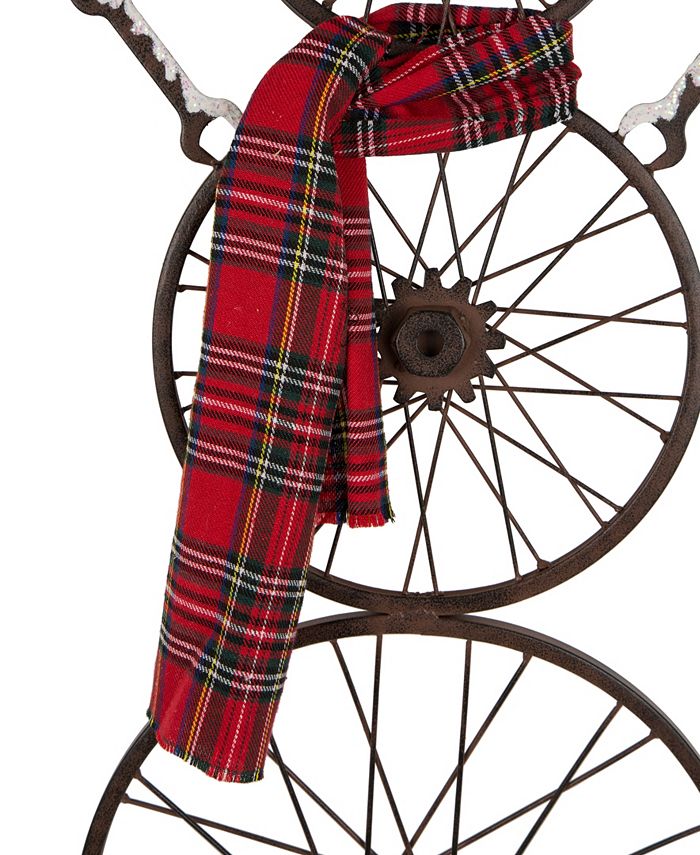 Glitzhome Metal Bike Wheel Snowman with Plaid Scarf Porch Decor KD Macy's