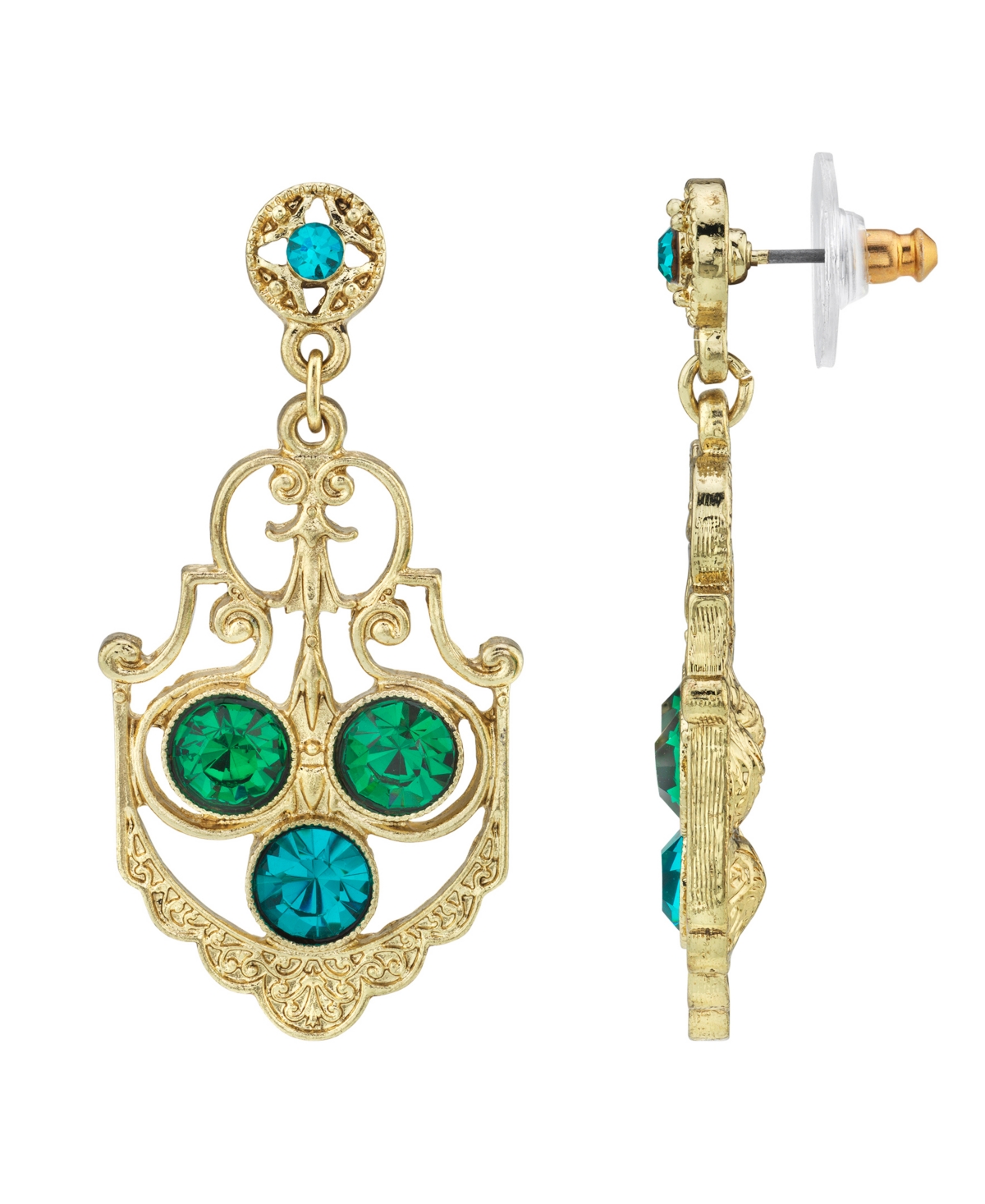 2028 Gold-tone Crystal Drop Earrings In Green