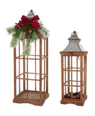 Glitzhome Farmhouse Wood-Metal Lanterns Set Of 2 - Macy's