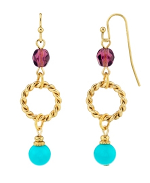 image of 2028 14K Gold Dipped Drop Hoop Bead Wire Earring