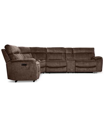 Furniture - Hutchenson 6-Pc. Fabric Sectional with 3 Power Recliners, Power Headrests and 2 Consoles with USB