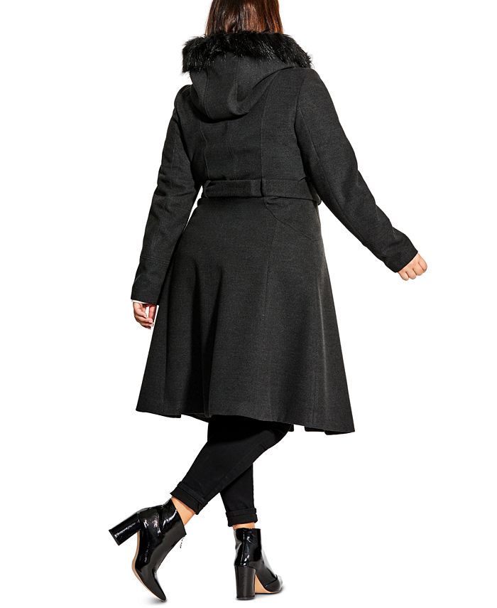 City Chic Trendy Plus Size Miss Mysterious Faux-Fur-Trim Coat & Reviews ...