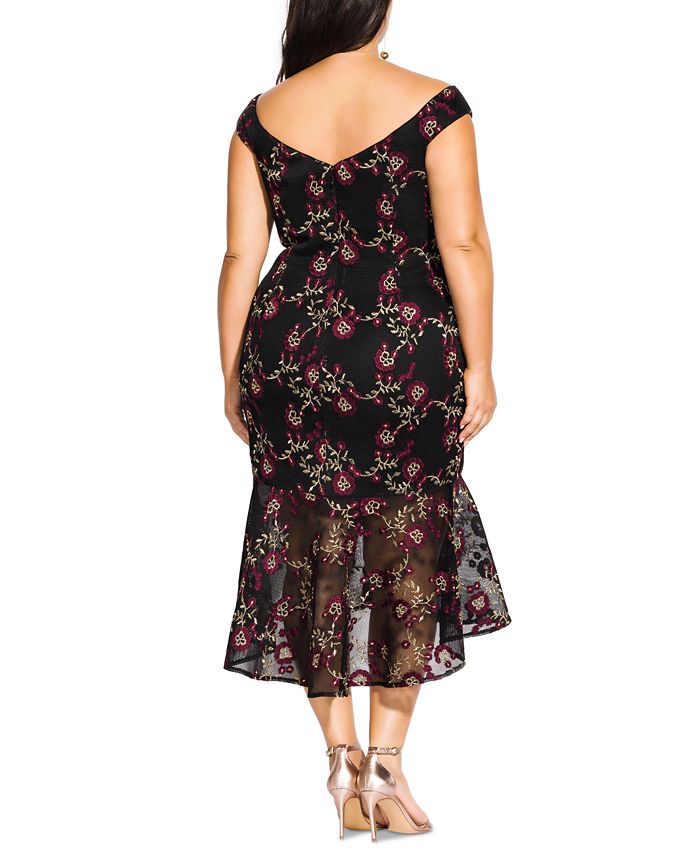 City Chic Trendy Plus Size Embroidered Off-The-Shoulder Midi Dress - Macy's