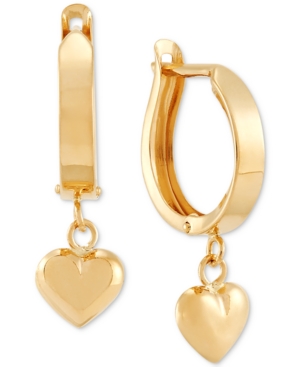 Macy's Dangle Heart Huggie Hoop Earrings In 10k Gold In Yellow Gold