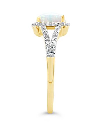 Macy's - Created Opal (3/4 ct. t.w.) and Created White Sapphire (1/4 ct. t.w.) Ring in 10k Yellow Gold