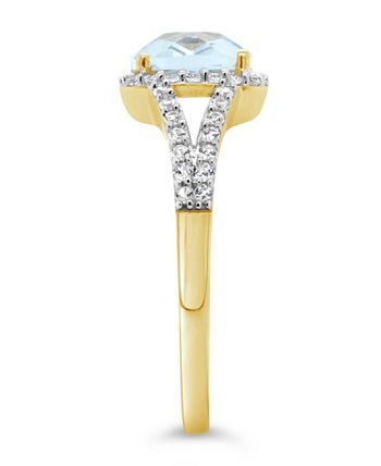 Macy's - Created Spinel Aquamarine (1-5/8 ct. t.w.) and Created White Sapphire (1/4 ct. t.w.) Ring in 10k Yellow Gold