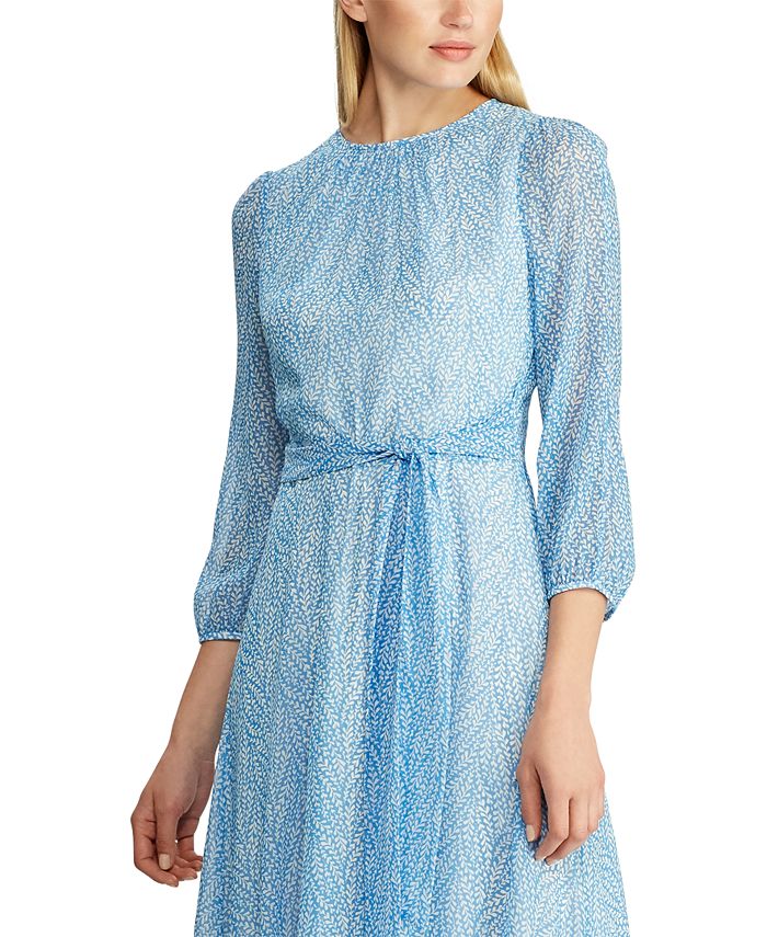 Blue Georgette Printed Fit & flare Dress