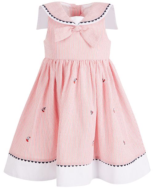 Good Lad Toddler Girls Embroidered Seersucker Nautical Dress