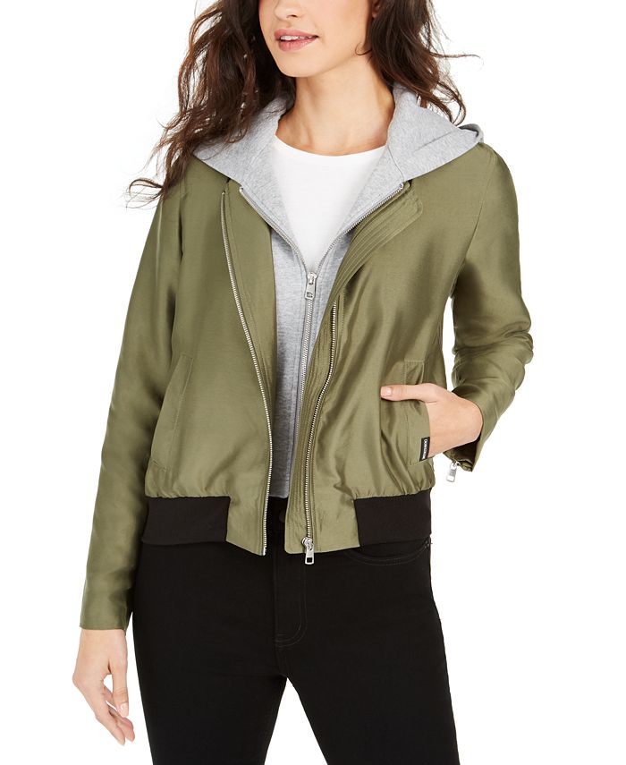 Calvin Klein Jeans Satin Bomber Jacket With Removable Hood - Macy's