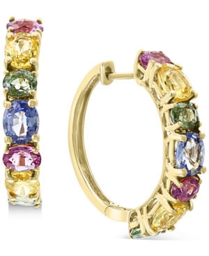 image of Effy Multi-Sapphire Huggie Hoop Earrings (4-1/2 ct. t.w.) in 14k Gold