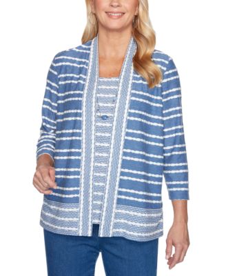 Alfred Dunner - Layered-Look Textured-Stripe Top