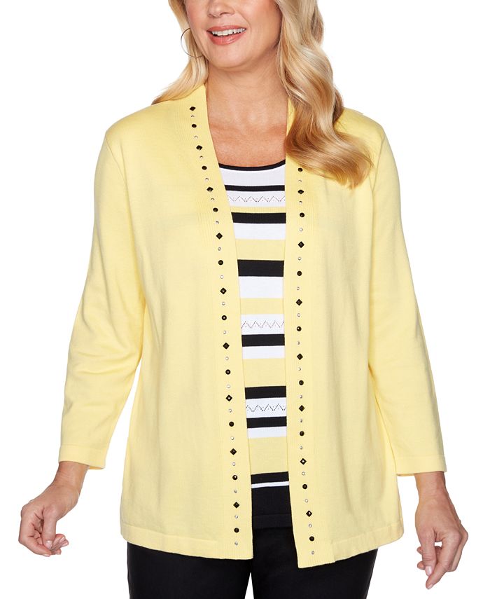 Alfred Dunner Riverside Drive Striped Embellished Layered-Look Sweater ...