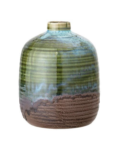 Bloomingville Green Stoneware Vase With Blue And Brown Accents