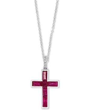 image of Effy Certified Ruby (3/4 ct. t.w.) & Diamond Accent Cross 18