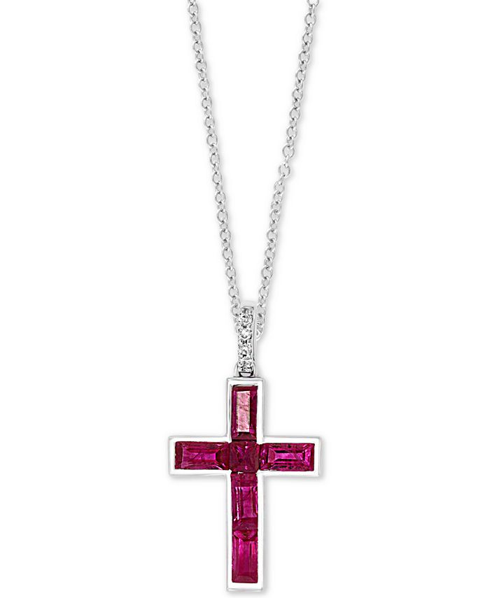 EFFY Collection - Ruby (3/4 ct. t.w.) & Diamond Accent Cross 18" Pendant Necklace in 14k White Gold