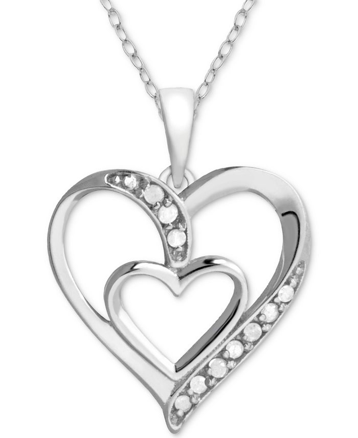 Macy's - Diamond Double Heart 18" Pendant Necklace (1/10 ct. t.w.) in Sterling Silver
