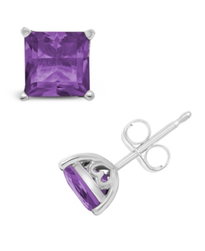 Macy's Blue Topaz (2-7/8 Ct. T.w.) Stud Earrings In Sterling Silver. Also Available In Amethyst (2-1/6 Ct. In Amethyst