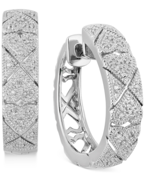 image of Diamond Filigree Heart Small Hoop Earrings (1/10 ct. t.w.) in Sterling Silver, 0.9