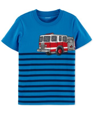 Carter's Toddler Boys Striped Firetruck-Print Cotton T-Shirt - Macy's