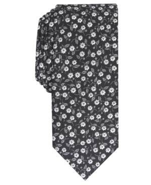 Bar Iii Men's Magnolia Skinny Floral Tie, Created For Macy's In Black