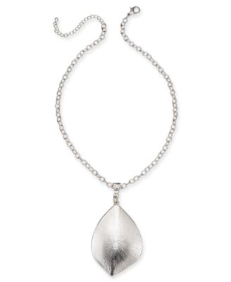 Charter Club - Silver-Tone Sculptural Disc Pendant Necklace, 18" + 3" extender