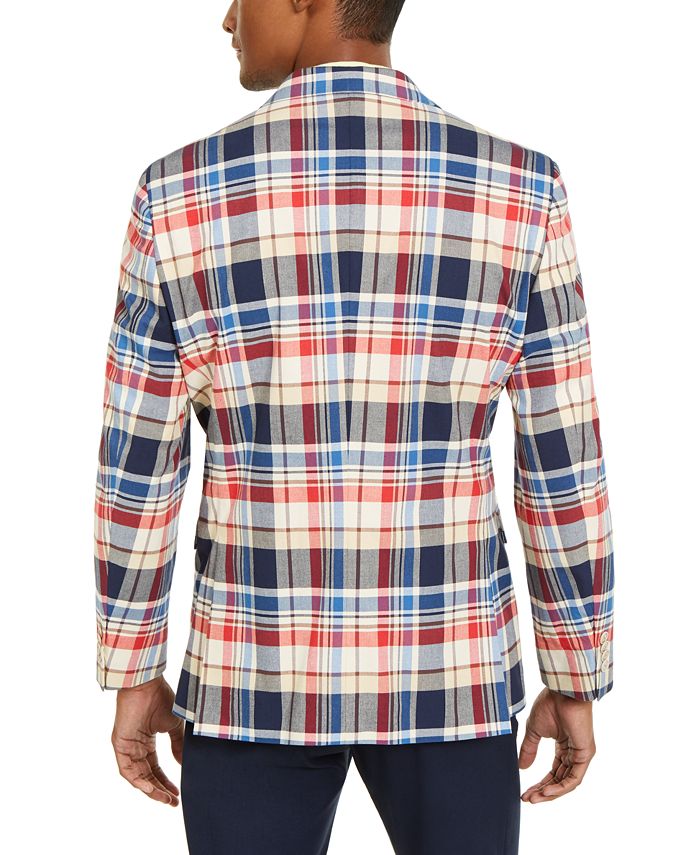 Tommy Hilfiger Men's Modern Fit Thflex Stretch Plaid Sport Coat Gray Size 46