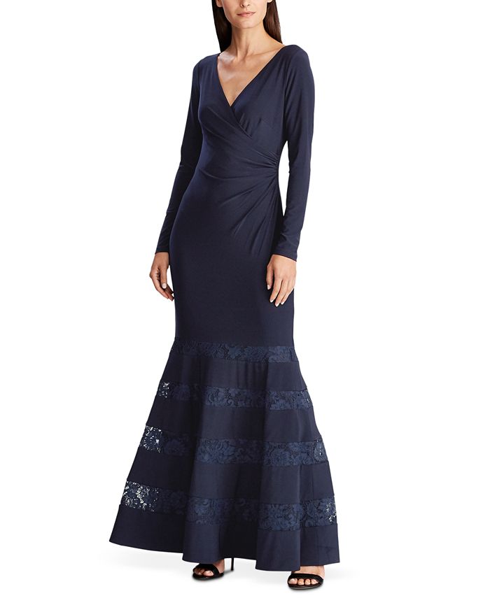 Lauren Ralph Lauren Lace-Panel Jersey Gown - Macy's