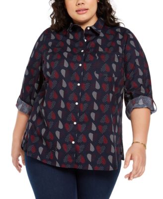 Tommy Hilfiger - Plus Size Polka Dot Heart Print Cotton Shirt