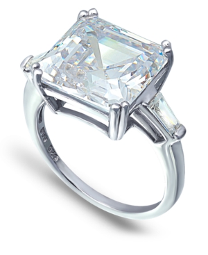 image of Cubic Zirconia Asscher Cut Center Stone Ring in Fine Silver Plate
