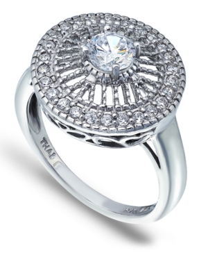 image of Cubic Zirconia Medallion Ring with Round Prong Center Stone in Fine Silver Plate