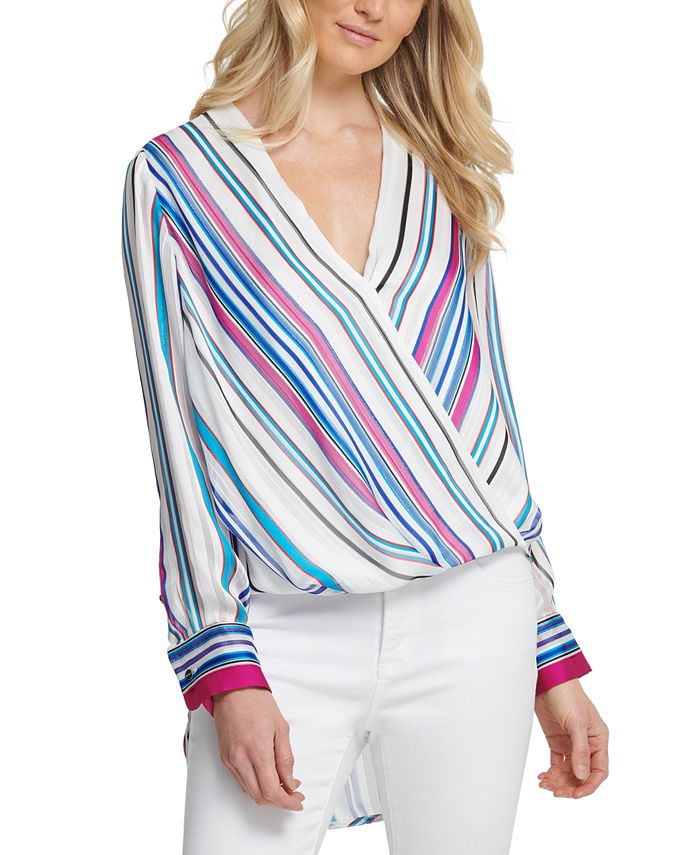 DKNY Multistripe Surplice Top Macy's