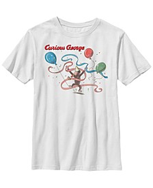 Curious George Big Boy's Birthday Balloon and Streamers Portrait Short Sleeve T-Shirt