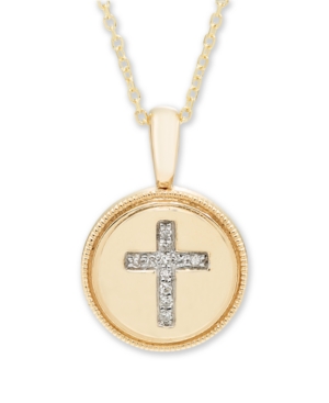 image of Diamond Accent Cross Pendant in 14K Yellow or Rose Gold