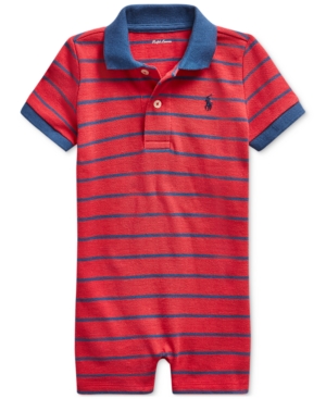 Polo Ralph Lauren Baby Boys Striped Romper In Sunrise Red Multi