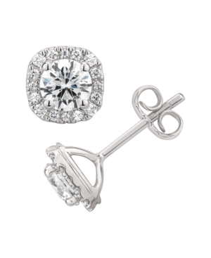 image of Certified Diamond 1-1/2 ct. t.w. Cushion Halo Stud Earrings in 14k White Gold