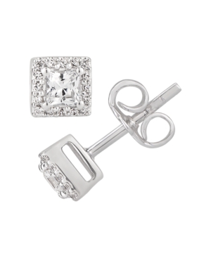image of Certified Princess Diamond 1/2 ct. t.w. Halo Stud Earrings in 14k White Gold