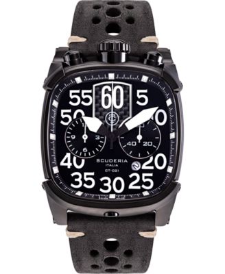 CT Scuderia - Men's Swiss Chronograph Scrambler Black Leather Strap Watch 42x44mm