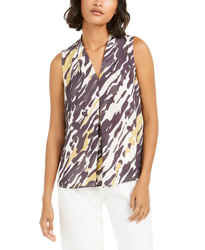 Bar III Abstract Animal-Print V-Neck Blouse, Created for Macy's ...