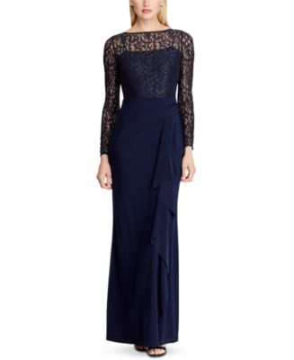 Lauren Ralph Lauren Lace-Bodice Jersey Gown - Macy's