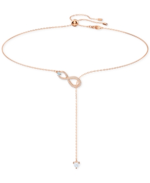 image of Swarovski Rose Gold-Tone Infinity Symbol & Crystal Lariat Necklace, 19