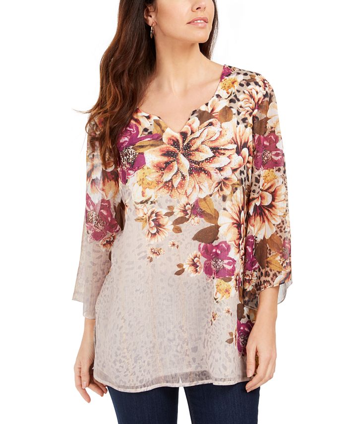 JM Collection Printed Angel-Sleeve Top, Created for Macy's - Macy's