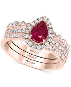 image of Effy Certified Ruby (5/8 ct. t.w.) & Diamond (1/2 ct. t.w.) 3-Pc. Bridal Set in 14k Rose Gold