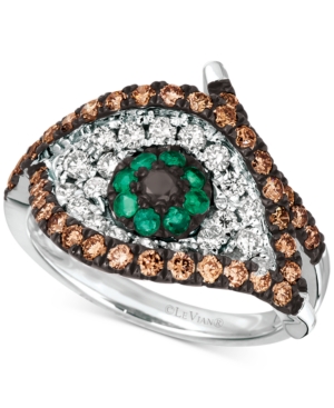 image of Le Vian Costa Smeralda Emerald (1/8 ct. t.w.) & Diamond (1 ct. t.w.) Evil Eye Statement Ring in 14k White Gold